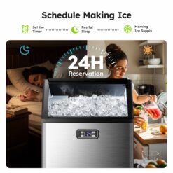 SIMZLIFE 200lbs/24H Commercial Ice Maker Machine with 65 lbs Storage and Smart LCD Panel in Silver Stainless Steel