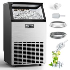 SIMZLIFE 100lbs/24H Commercial Full Size Cubes Ice Maker Machine with 33 lbs Storage and Efficient Compressor in Silver