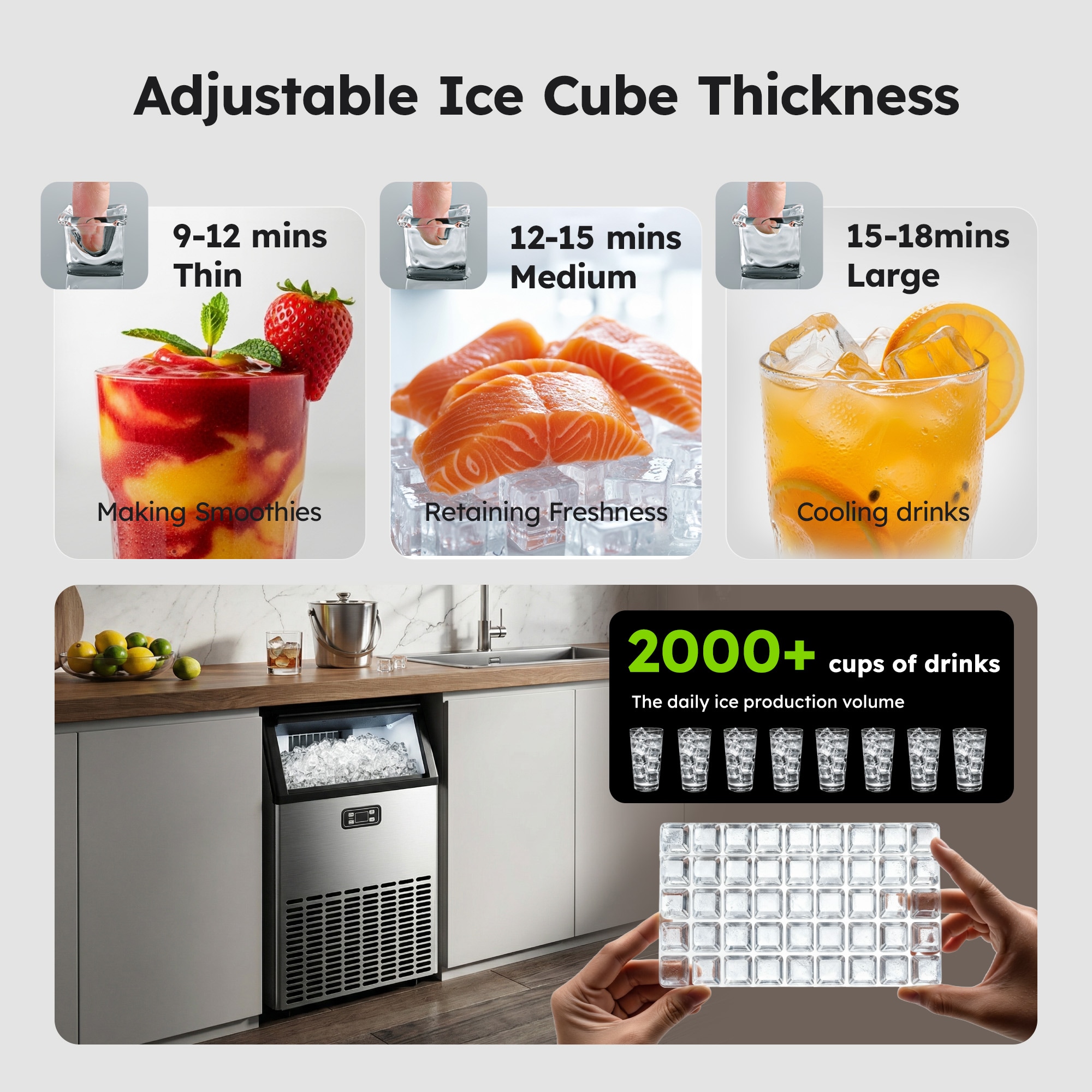 SIMZLIFE 100lbs/24H Commercial Full Size Cubes Ice Maker Machine with 33 lbs Storage and Efficient Compressor in Silver