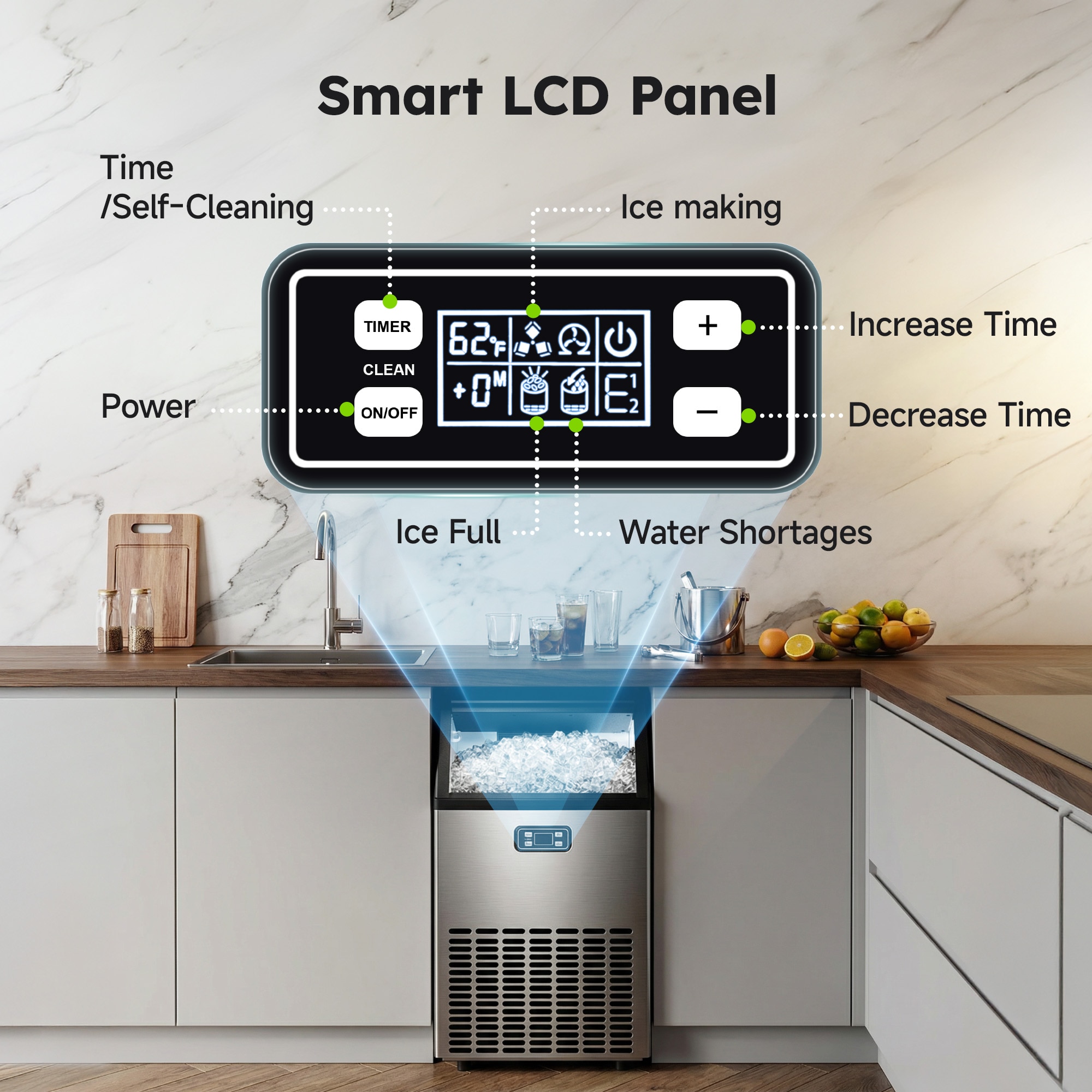 SIMZLIFE 100lbs/24H Commercial Full Size Cubes Ice Maker Machine with 33 lbs Storage and Efficient Compressor in Silver