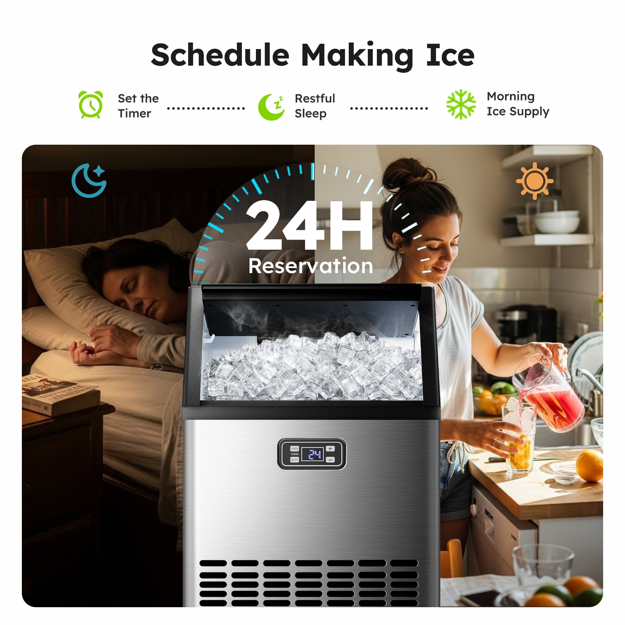 SIMZLIFE 100lbs/24H Commercial Full Size Cubes Ice Maker Machine with 33 lbs Storage and Efficient Compressor in Silver