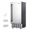 Euhomy 15 in 66lbs/24H Bulit-in/Freestanding Nugget Ice Maker in silver with Ice Full Alert and Auto-Cleaning
