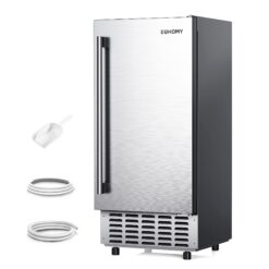 Euhomy 15 in 66lbs/24H Bulit-in/Freestanding Nugget Ice Maker in silver with Ice Full Alert and Auto-Cleaning