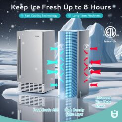 Euhomy 15 in 66lbs/24H Bulit-in/Freestanding Nugget Ice Maker in silver with Ice Full Alert and Auto-Cleaning