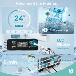 Euhomy 15 in 66lbs/24H Bulit-in/Freestanding Nugget Ice Maker in silver with Ice Full Alert and Auto-Cleaning