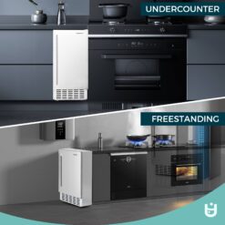 Euhomy 15 in 66lbs/24H Bulit-in/Freestanding Nugget Ice Maker in silver with Ice Full Alert and Auto-Cleaning