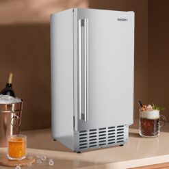 Euhomy 15 in 66lbs/24H Bulit-in/Freestanding Nugget Ice Maker in silver with Ice Full Alert and Auto-Cleaning