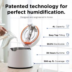 Carepod One Stainless Steel Humidifier for Large Room, Ultrasonic Cool Mist Humidifiers for Bedroom, Filter-Free, Lasts 30Hrs (1Gal/4L)