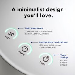 Carepod One Stainless Steel Humidifier for Large Room, Ultrasonic Cool Mist Humidifiers for Bedroom, Filter-Free, Lasts 30Hrs (1Gal/4L)