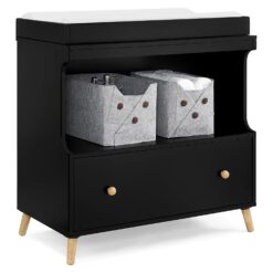 Delta Children Essex Convertible Changing Table with Drawer, Ebony/Natural