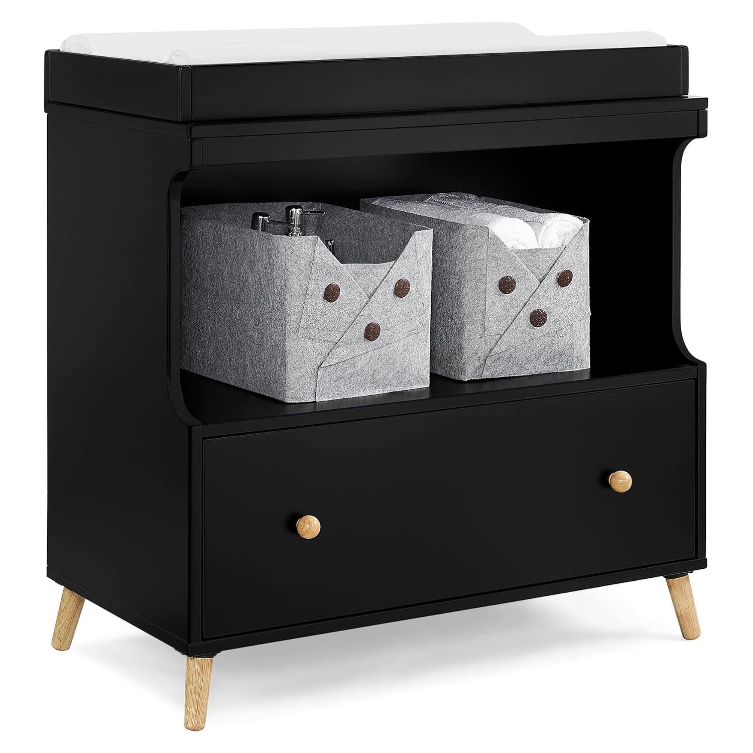 Delta Children Essex Convertible Changing Table with Drawer, Ebony/Natural