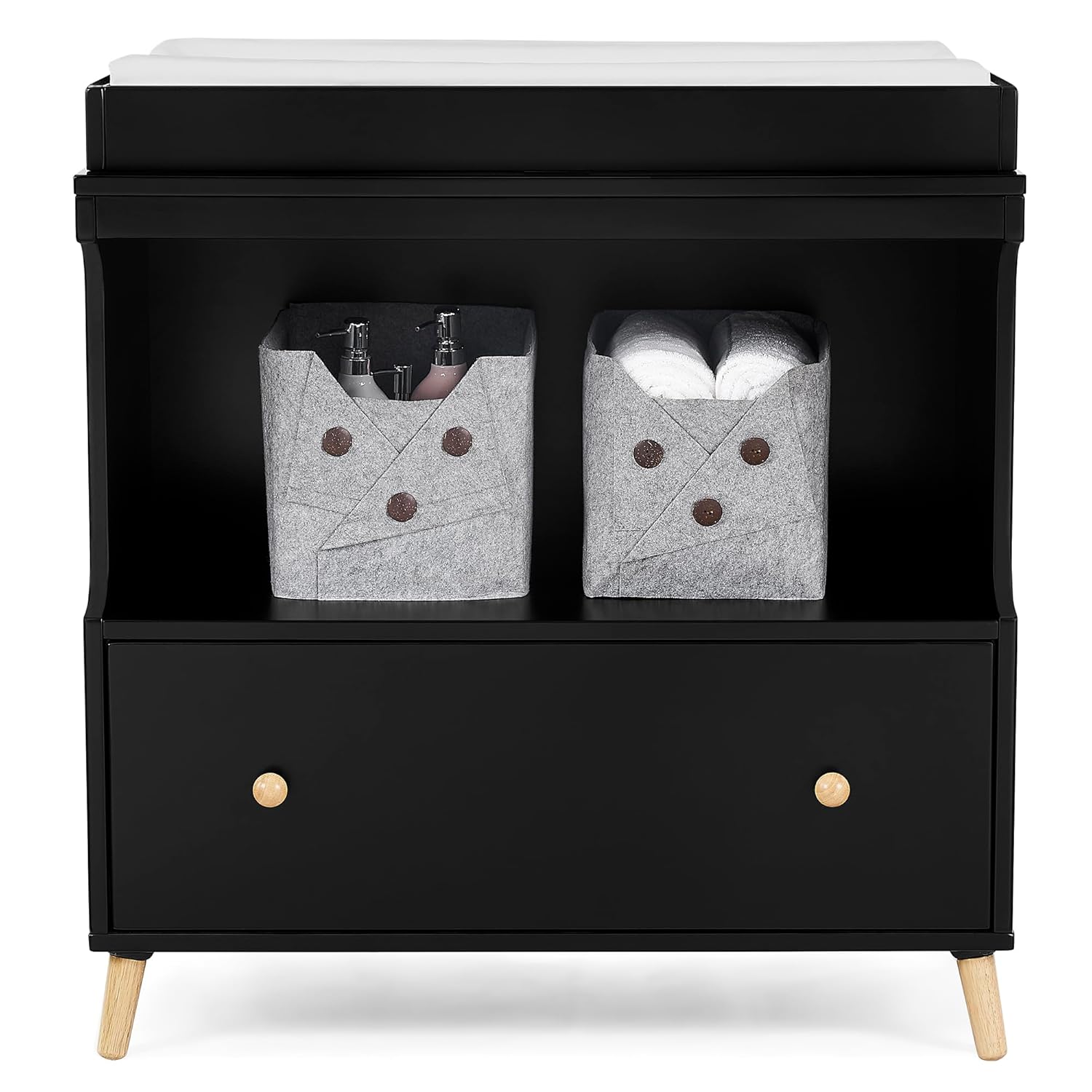 Delta Children Essex Convertible Changing Table with Drawer, Ebony/Natural