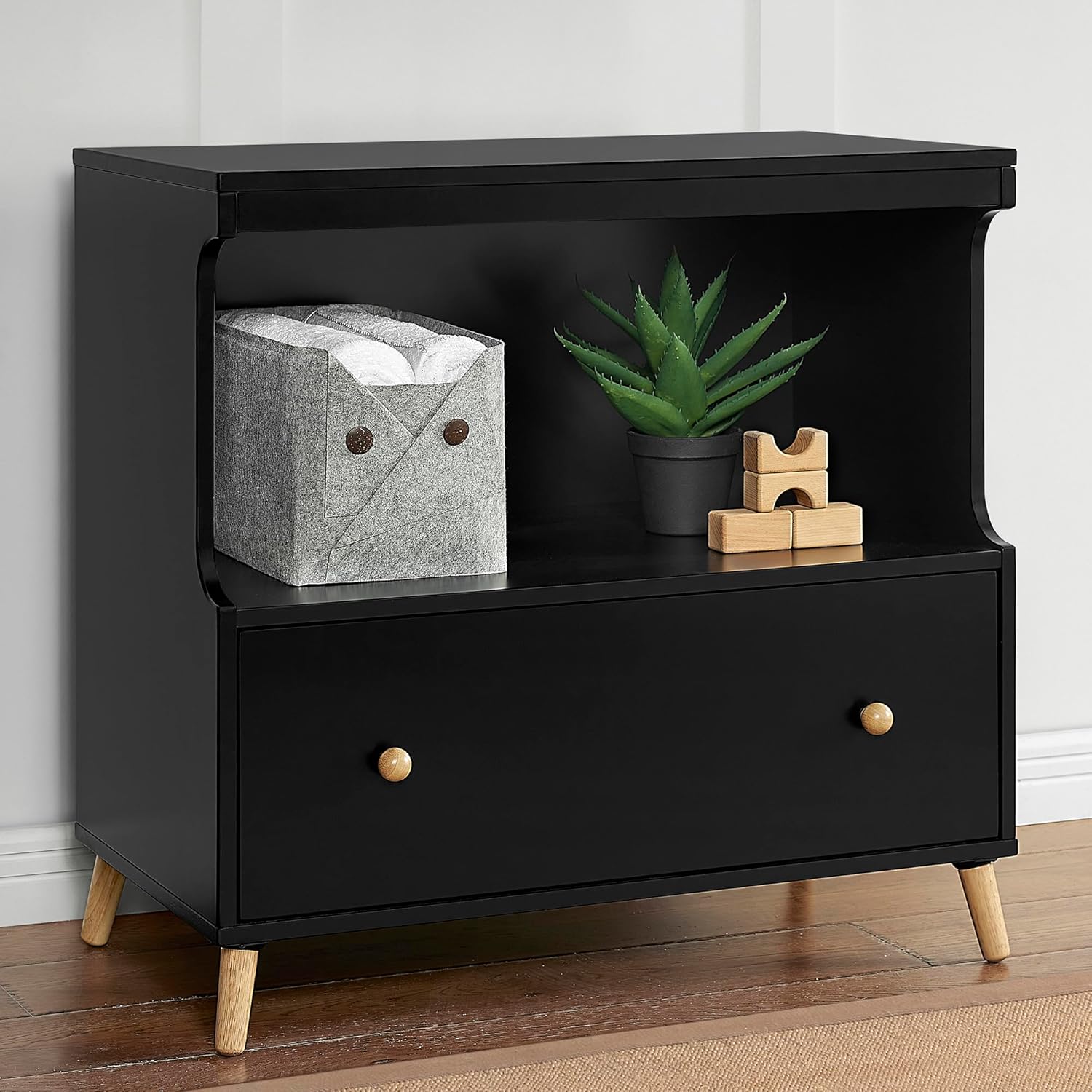 Delta Children Essex Convertible Changing Table with Drawer, Ebony/Natural