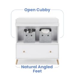 Delta Children Essex Convertible Changing Table with Drawer, Bianca White/Natural
