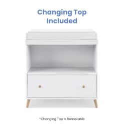 Delta Children Essex Convertible Changing Table with Drawer, Bianca White/Natural
