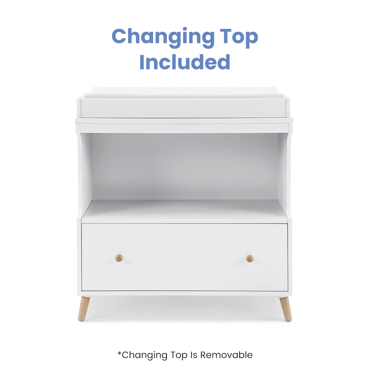 Delta Children Essex Convertible Changing Table with Drawer, Bianca White/Natural