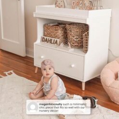 Delta Children Essex Convertible Changing Table with Drawer, Bianca White/Natural