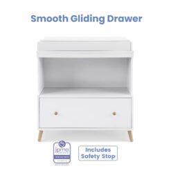 Delta Children Essex Convertible Changing Table with Drawer, Bianca White/Natural