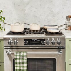 Caraway Mini Cookware Set - Non-Stick Ceramic Fry Pan (1.05 qt, 8") Sauce Pan (1.75 qt) & Storage Rack - Cream