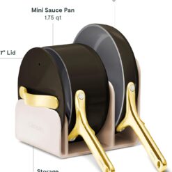 Caraway Mini Cookware Set - Non-Stick Ceramic Fry Pan (1.05 qt, 8") Sauce Pan (1.75 qt) & Storage Rack - Black