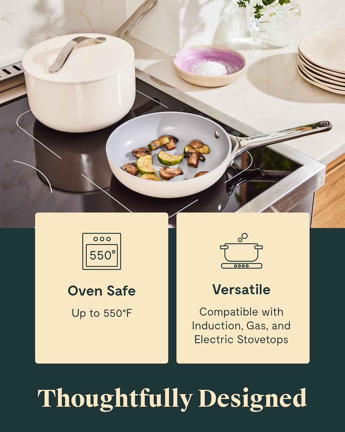 Caraway Mini Cookware Set - Non-Stick Ceramic Fry Pan (1.05 qt, 8") Sauce Pan (1.75 qt) & Storage Rack - Black