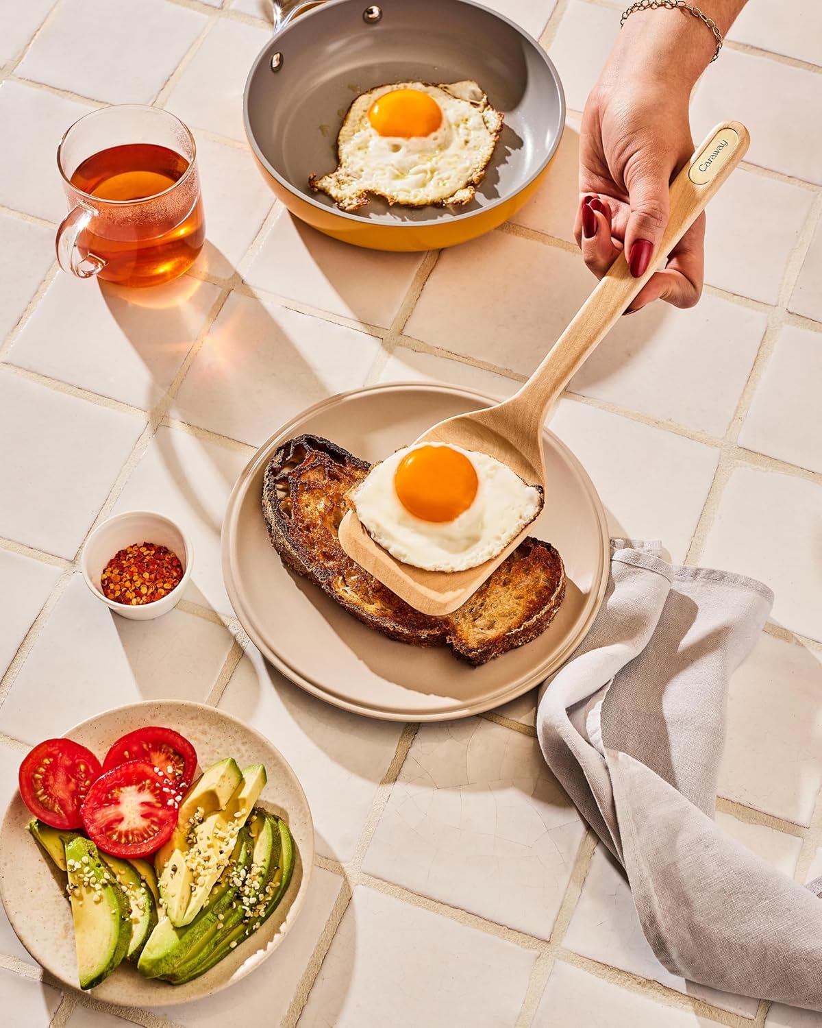 Caraway Wooden Utensil Set - 5 Piece Cooking Utensil Set - Spoon, Server, Scraper, Spatula, & Tongs