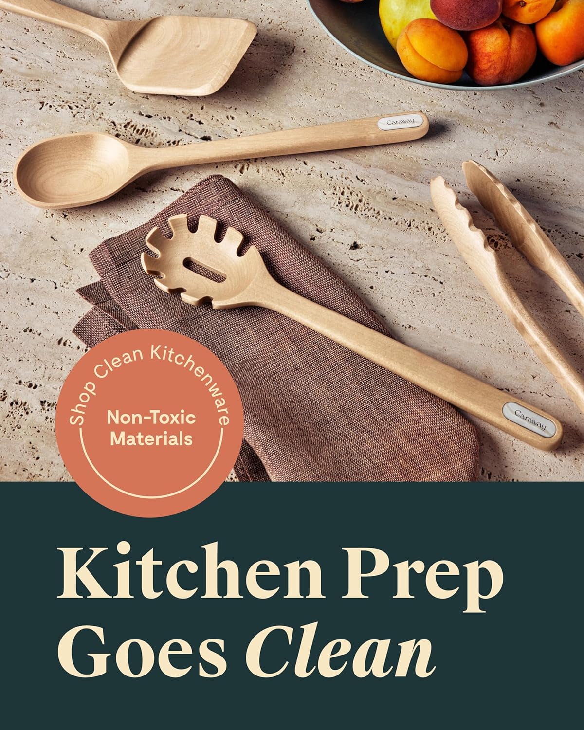 Caraway Wooden Utensil Set - 5 Piece Cooking Utensil Set - Spoon, Server, Scraper, Spatula, & Tongs