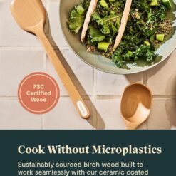 Caraway Wooden Utensil Set - 5 Piece Cooking Utensil Set - Spoon, Server, Scraper, Spatula, & Tongs
