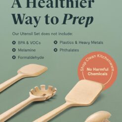 Caraway Wooden Utensil Set - 5 Piece Cooking Utensil Set - Spoon, Server, Scraper, Spatula, & Tongs