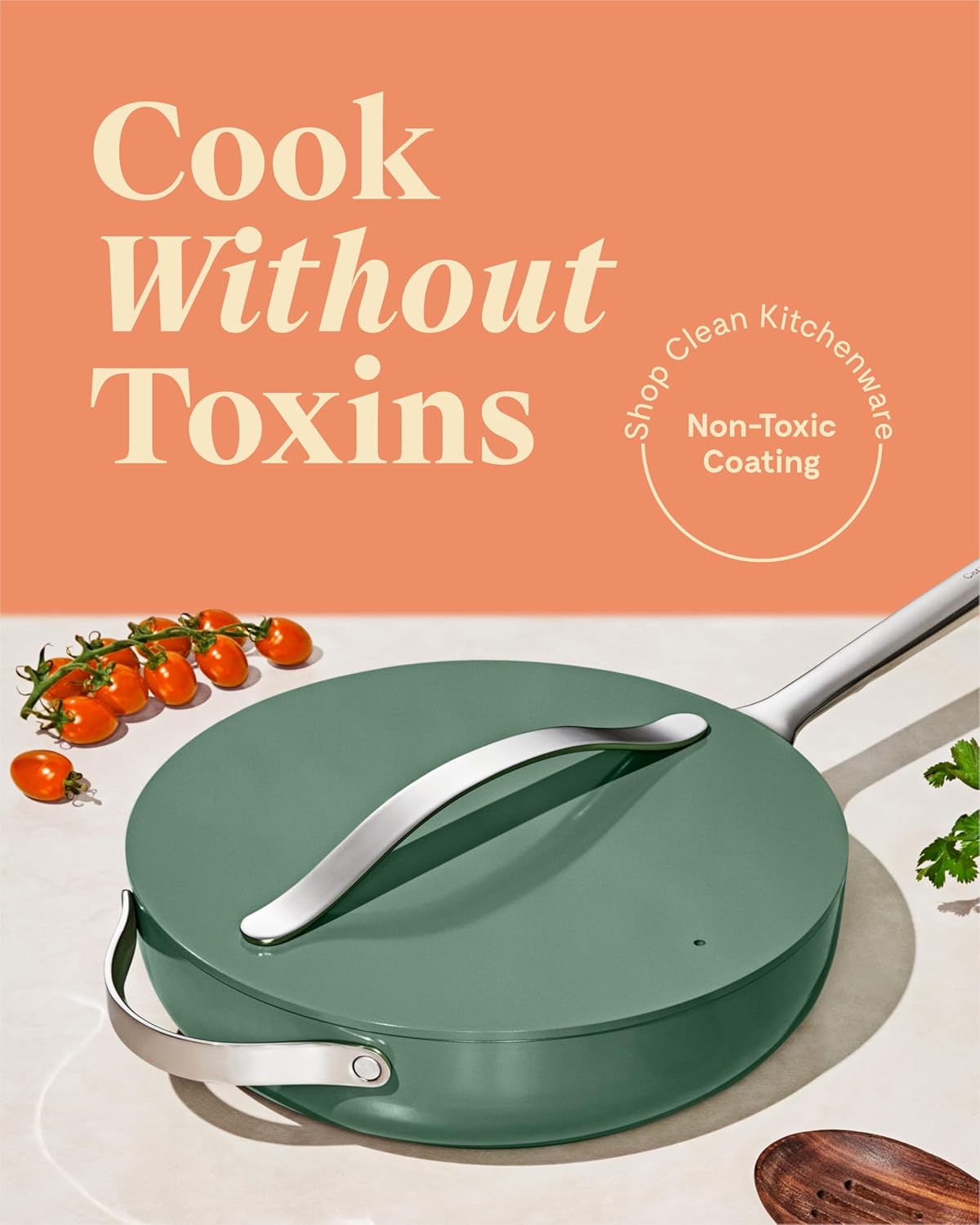 Caraway Nonstick Ceramic Sauté Pan with Lid (4.5 qt, 11.8") - Non Toxic, PTFE & PFOA Free - Sage