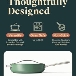 Caraway Nonstick Ceramic Sauté Pan with Lid (4.5 qt, 11.8