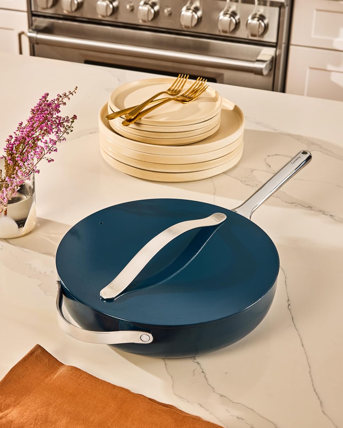 Caraway Nonstick Ceramic Sauté Pan with Lid (4.5 qt, 11.8") - Non Toxic, PTFE & PFOA Free - Black
