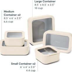 Caraway 13pc Glass Food Storage Container Set - Easy to Store, Non Toxic Lunch Box - with Glass Lids - Includes Storage Organizer - Cream