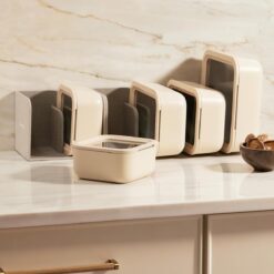 Caraway 13pc Glass Food Storage Container Set - Easy to Store, Non Toxic Lunch Box - with Glass Lids - Includes Storage Organizer - Cream