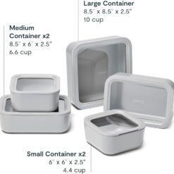 Caraway 13pc Glass Food Storage Container Set - Easy to Store, Non Toxic Lunch Box - with Glass Lids - Includes Storage Organizer - Gray