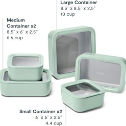 Caraway 13pc Glass Food Storage Container Set - Easy to Store, Non Toxic Lunch Box - with Glass Lids - Includes Storage Organizer - Mist