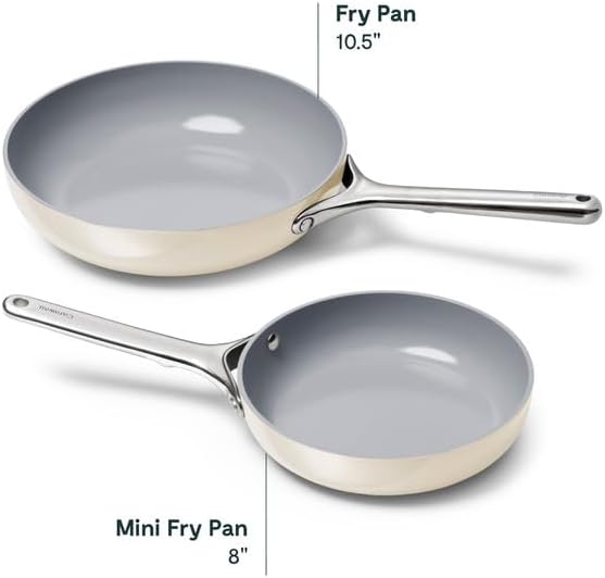 Caraway Nonstick Ceramic Frying Pan (2.7 qt, 10.5") - Non Toxic, PTFE & PFOA Free - Cream