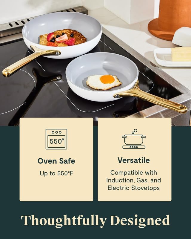 Caraway Nonstick Ceramic Frying Pan (2.7 qt, 10.5") - Non Toxic, PTFE & PFOA Free - Cream
