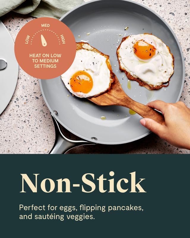 Caraway Nonstick Ceramic Frying Pan (2.7 qt, 10.5") - Non Toxic, PTFE & PFOA Free - Cream