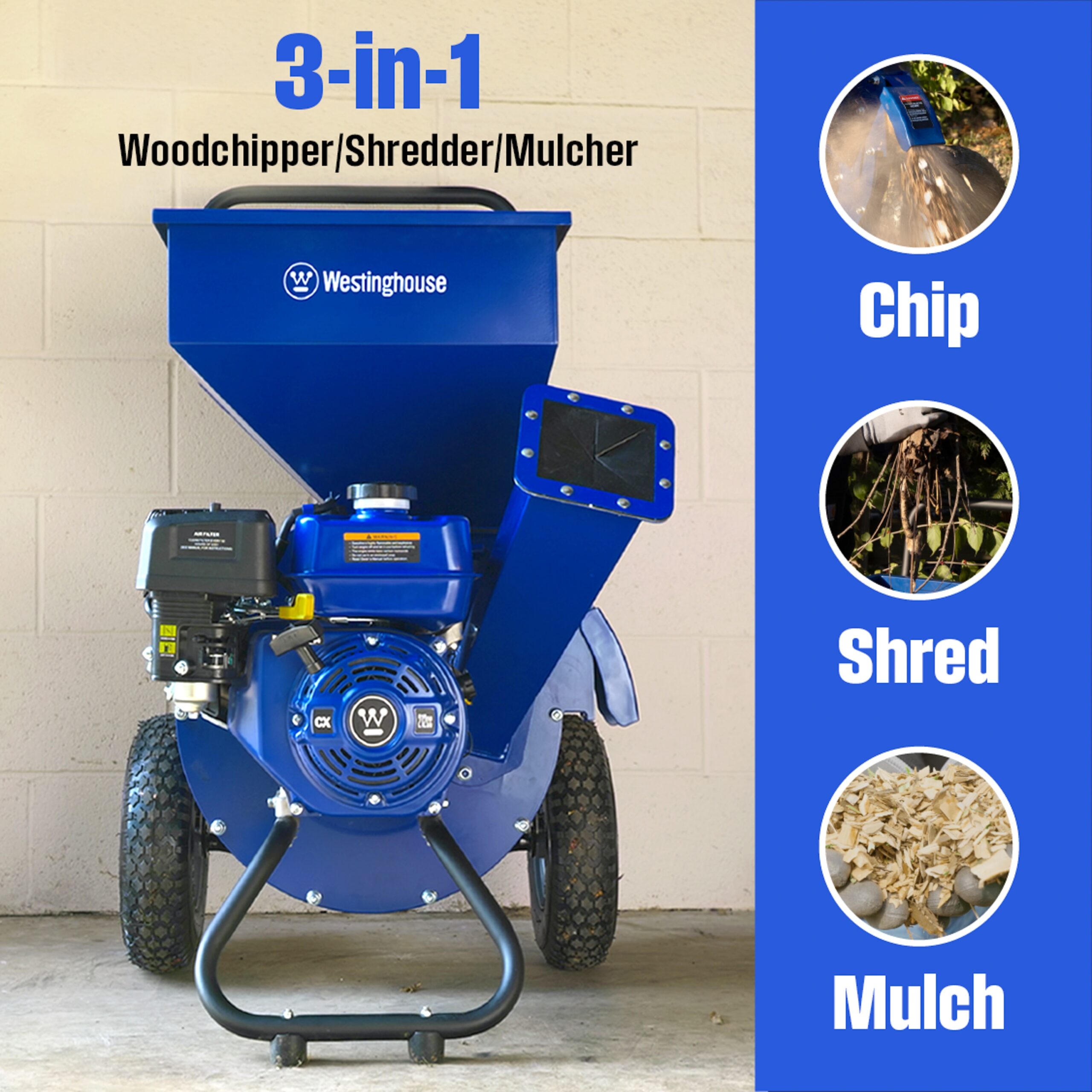 Westinghouse Manual 7 -HP OEM Gas Wood Chipper, 3-in Maximum Branch Diameter 2.8-Bushel Bag Included