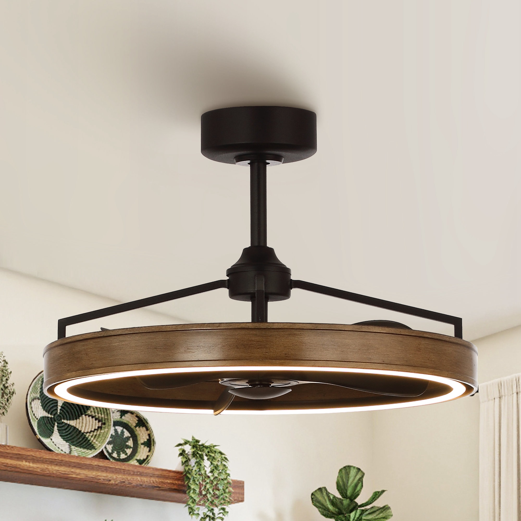 Parrot Uncle 27-in Matte Black with Black Blades LED Fandelier Ceiling Fan With Light and Remote Control Included 3 -Blade