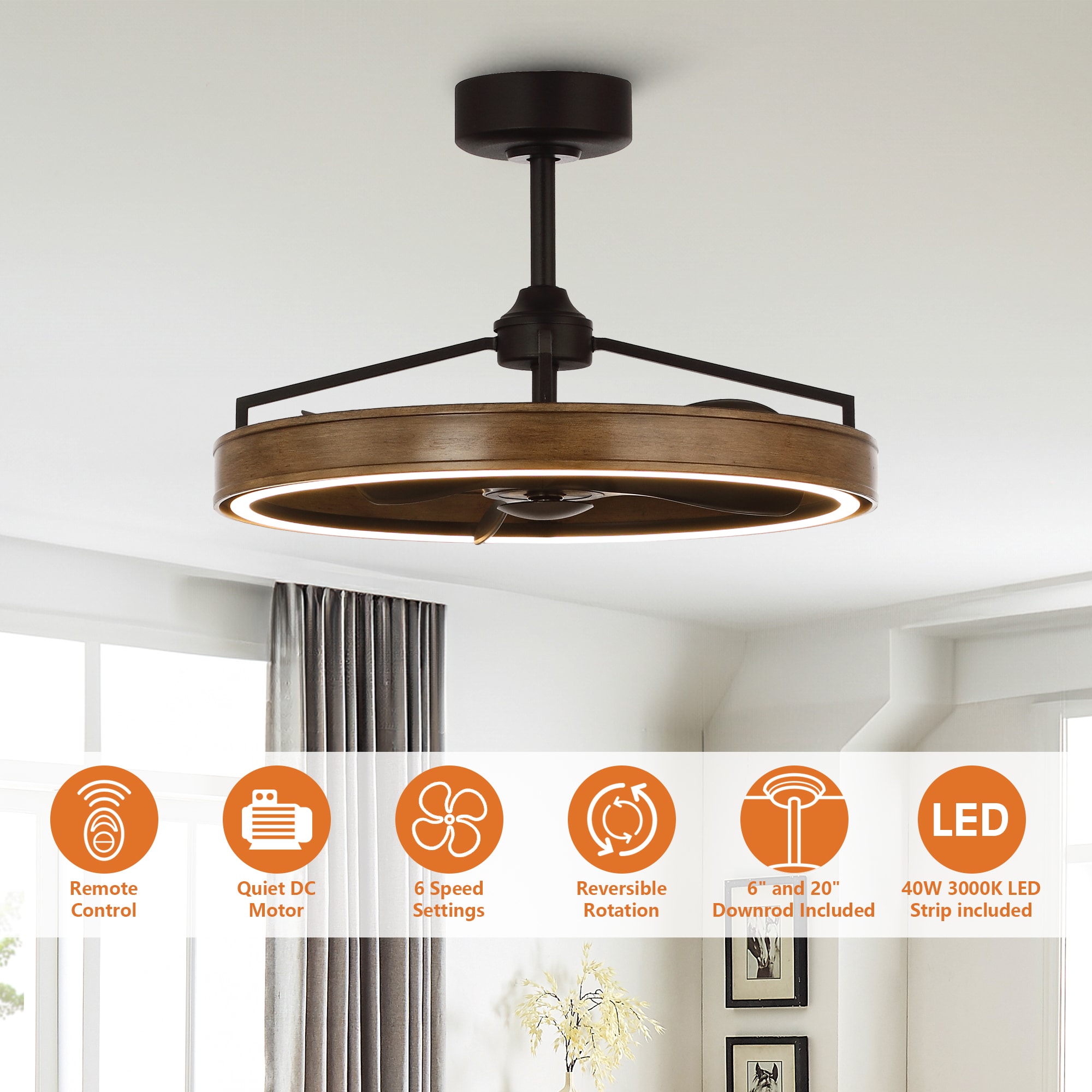 Parrot Uncle 27-in Matte Black with Black Blades LED Fandelier Ceiling Fan With Light and Remote Control Included 3 -Blade