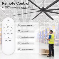 Breezary HVLS Industrial PMSM Motor 120-in Matte Black with Black Aluminum Blades Ceiling Fan Without Light and Remote Control Included 8 -Blade