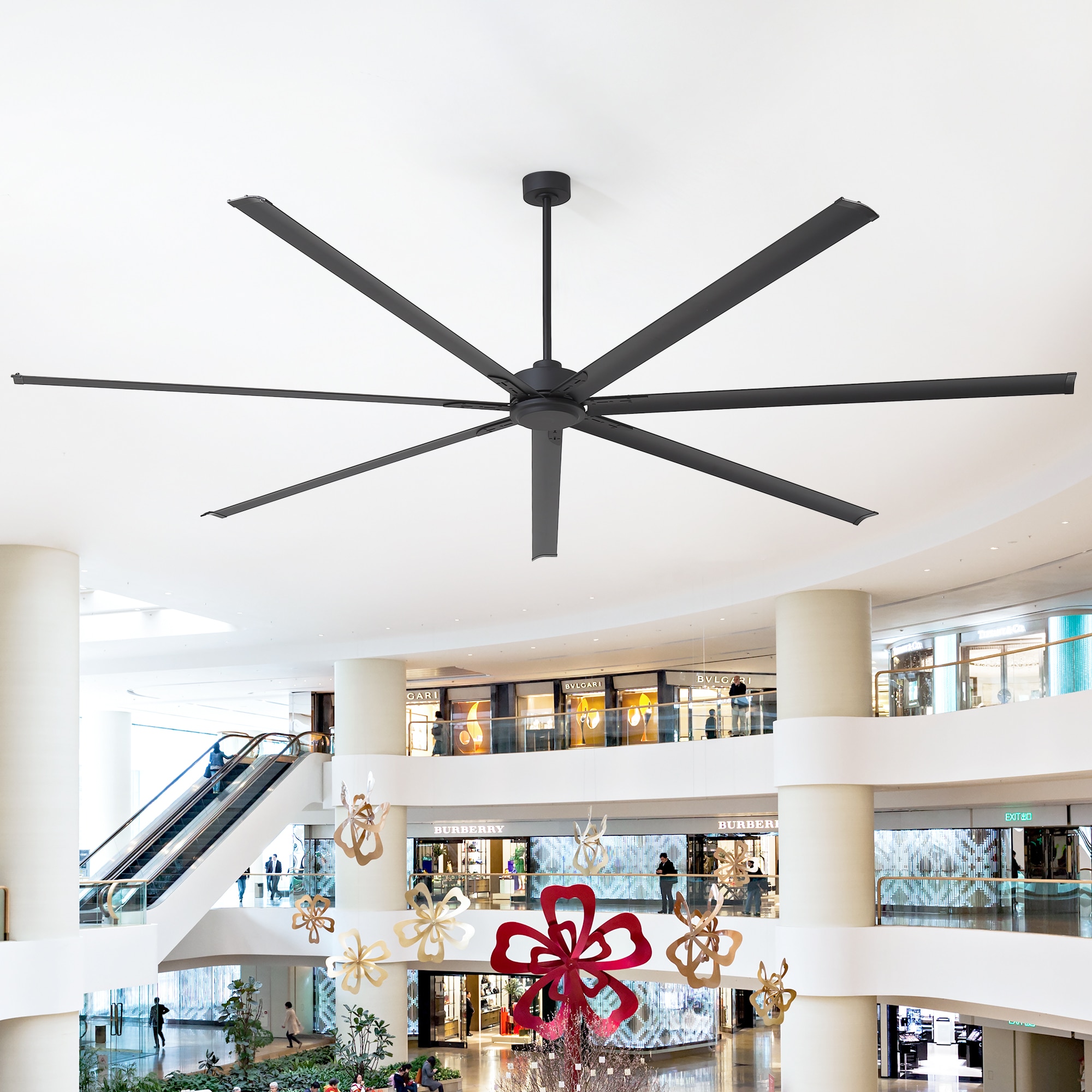 Breezary HVLS Industrial-Grade 120-in Matte Black with Black Aluminum Blades Ceiling Fan Without Light and Remote Control Included 7 -Blade