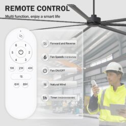 Breezary HVLS Industrial-Grade 120-in Matte Black with Black Aluminum Blades Ceiling Fan Without Light and Remote Control Included 7 -Blade