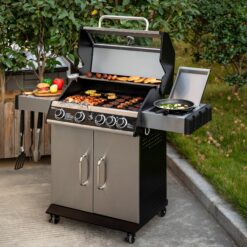 Royal Gourmet Cabinet Style Silver 4 -Burner Liquid Propane Gas Grill 1 -Side Burner