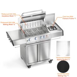 COWSAR Stainless steel with light 4 -Burner Liquid Propane Gas Grill 1 -Side Burner