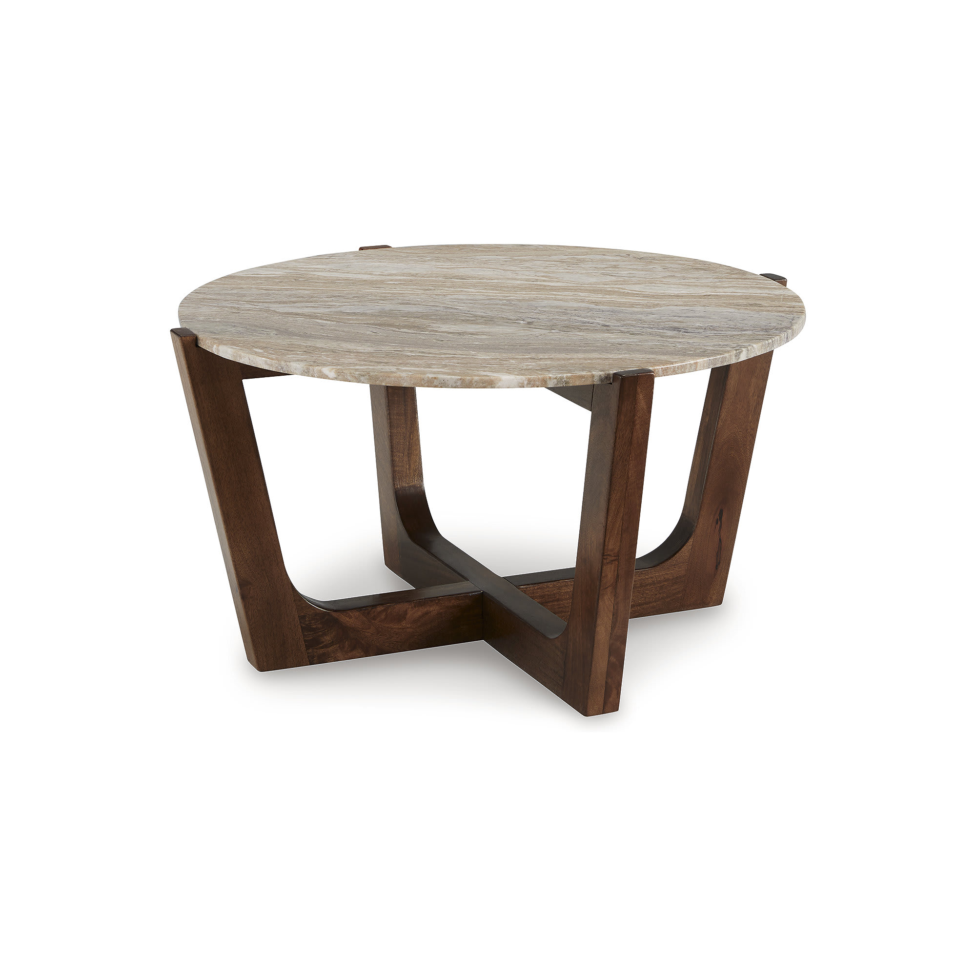 Signature Design by Ashley Tanidore Round Coffee Table with Marble Top and Warm Brown Mango Wood Base
