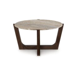 Signature Design by Ashley Tanidore Round Coffee Table with Marble Top and Warm Brown Mango Wood Base