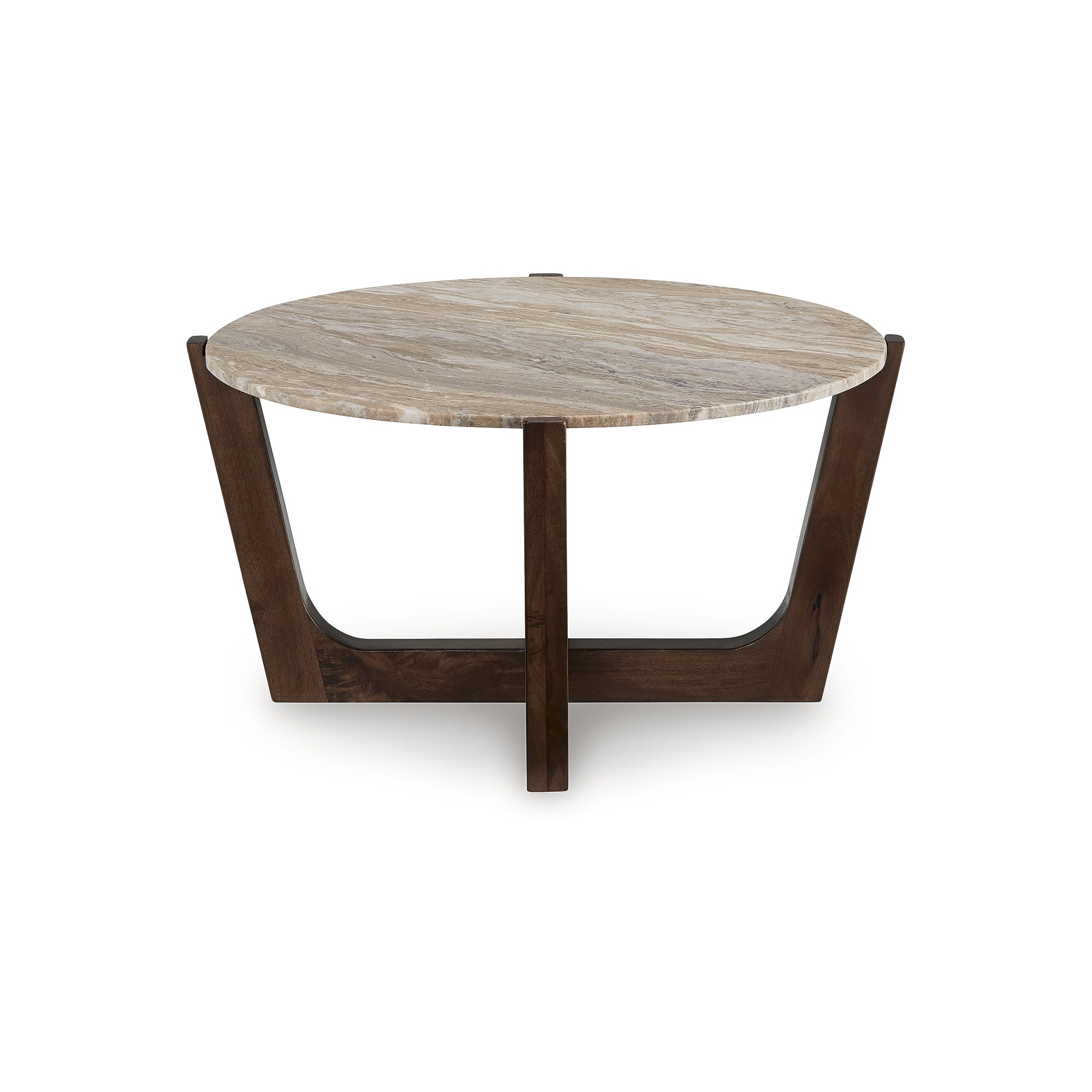 Signature Design by Ashley Tanidore Round Coffee Table with Marble Top and Warm Brown Mango Wood Base